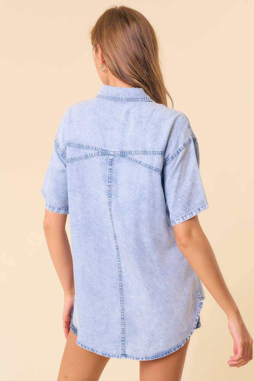 The Amanda Tencel Denim Pearl Snap Shirt in Light or Dark Denim