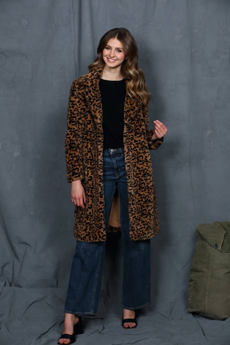 Printed Soft Faux Fur Overcoat