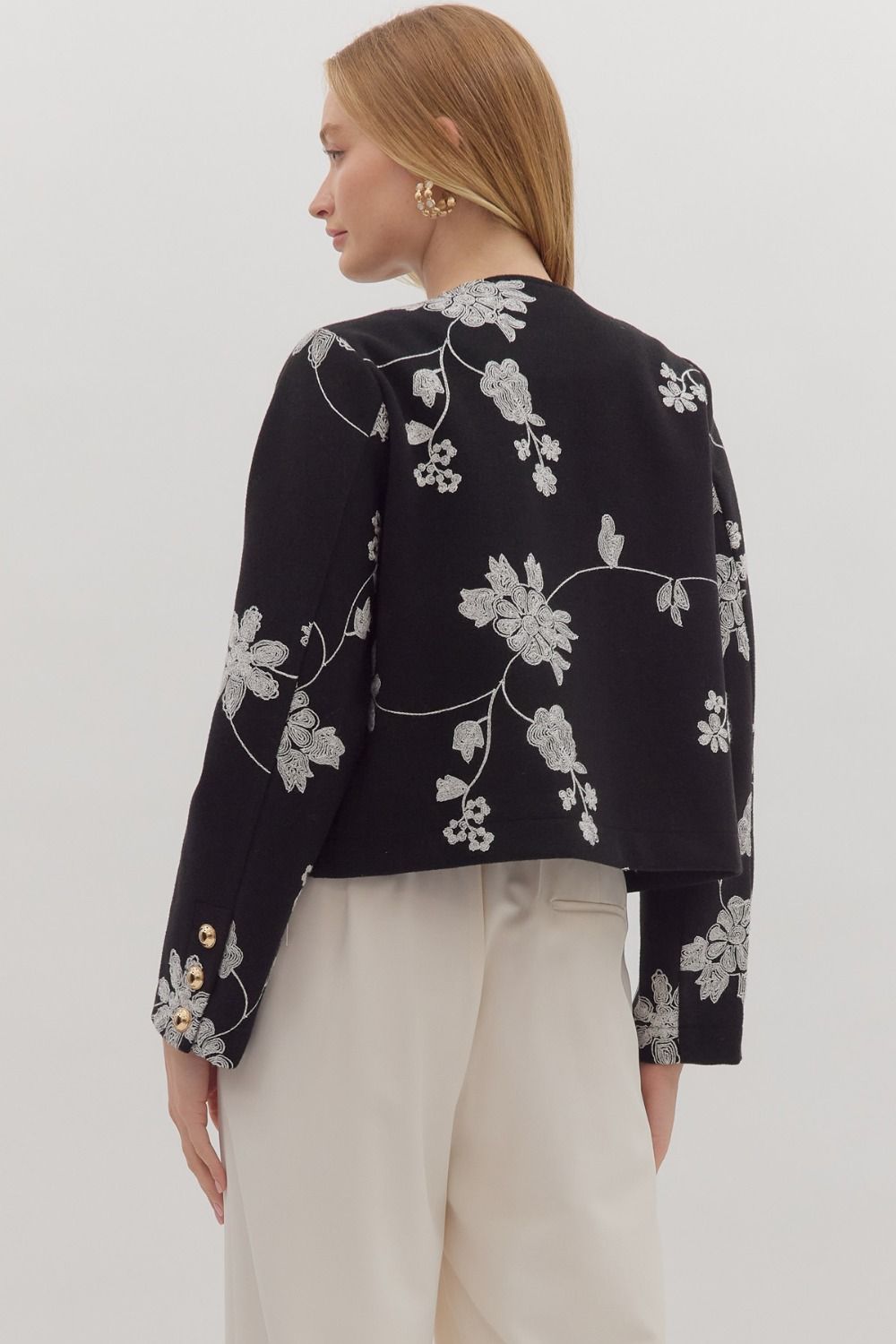 The Kenzie Embroidered Jacket with Gold Buttons