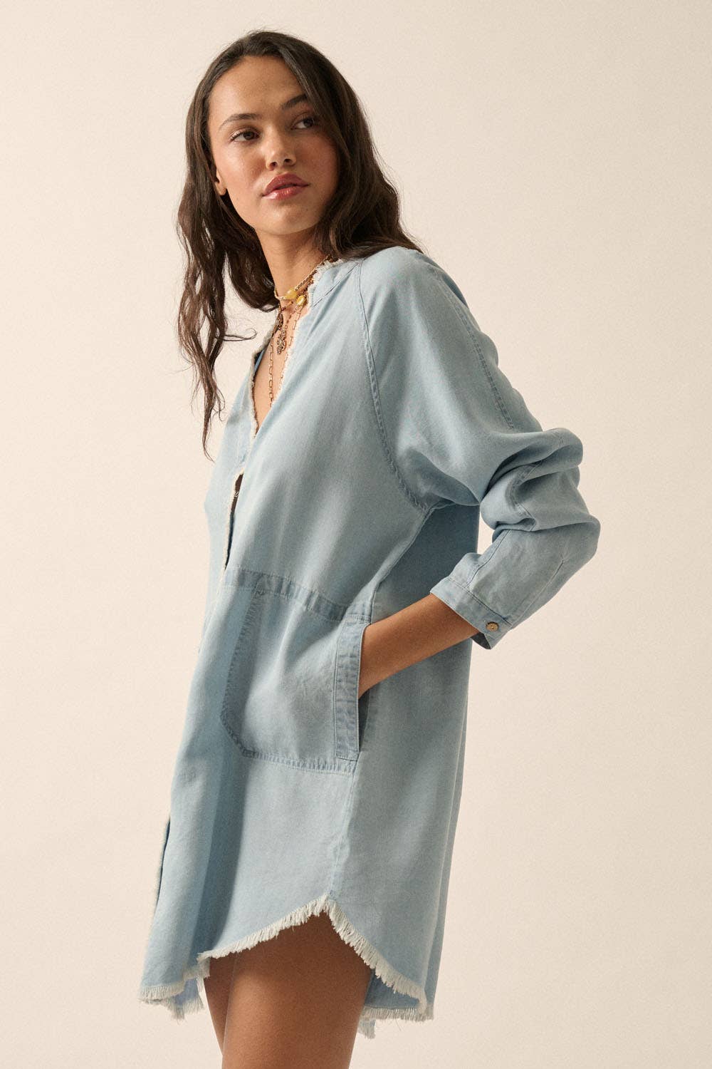 The Whitney Light Wash Denim Shirt Dress