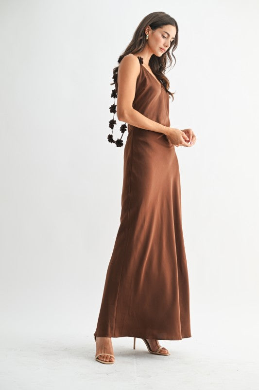 The Valencia Satin Gown With Floral Detail