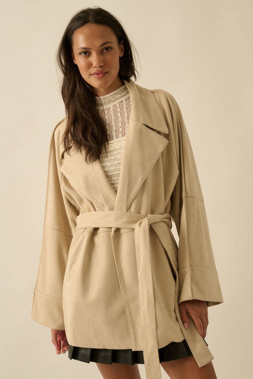 Sierra Sandstone Faux Suede Trench Coat