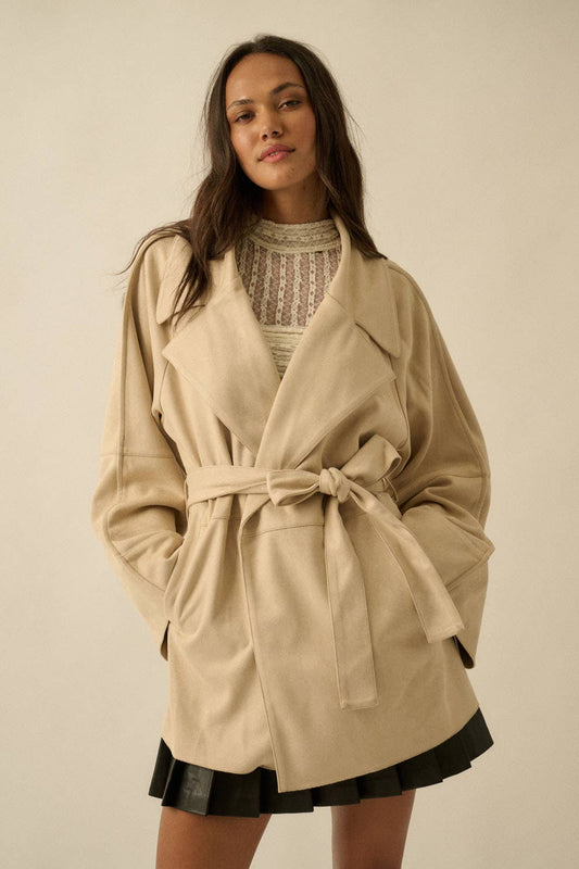 Sierra Sandstone Faux Suede Trench Coat
