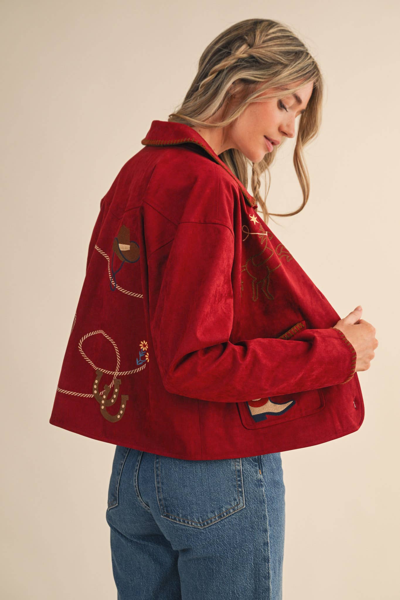 The Calico Western Embroidered Suede Jacket – Wine