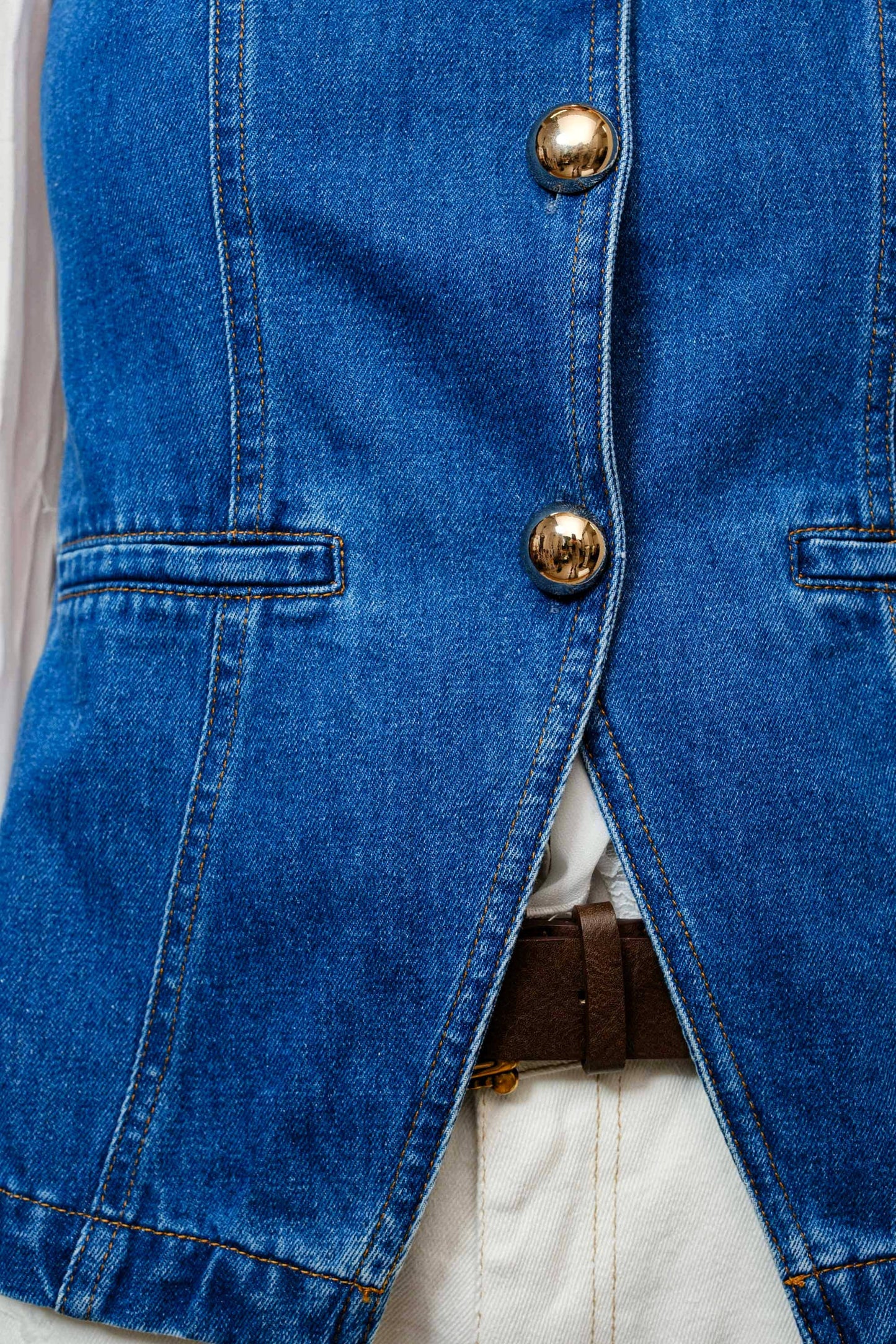 The Jaden Gold Button Denim Vest