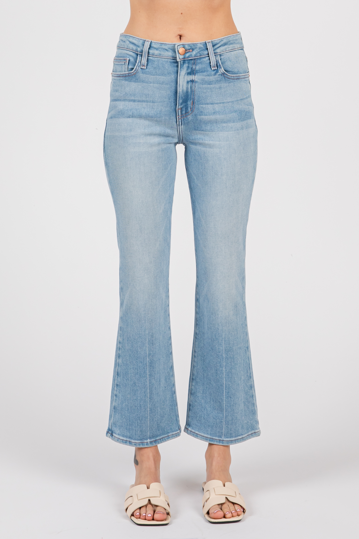 Bambino Light Denim Creased Line Cropped Baby Flare