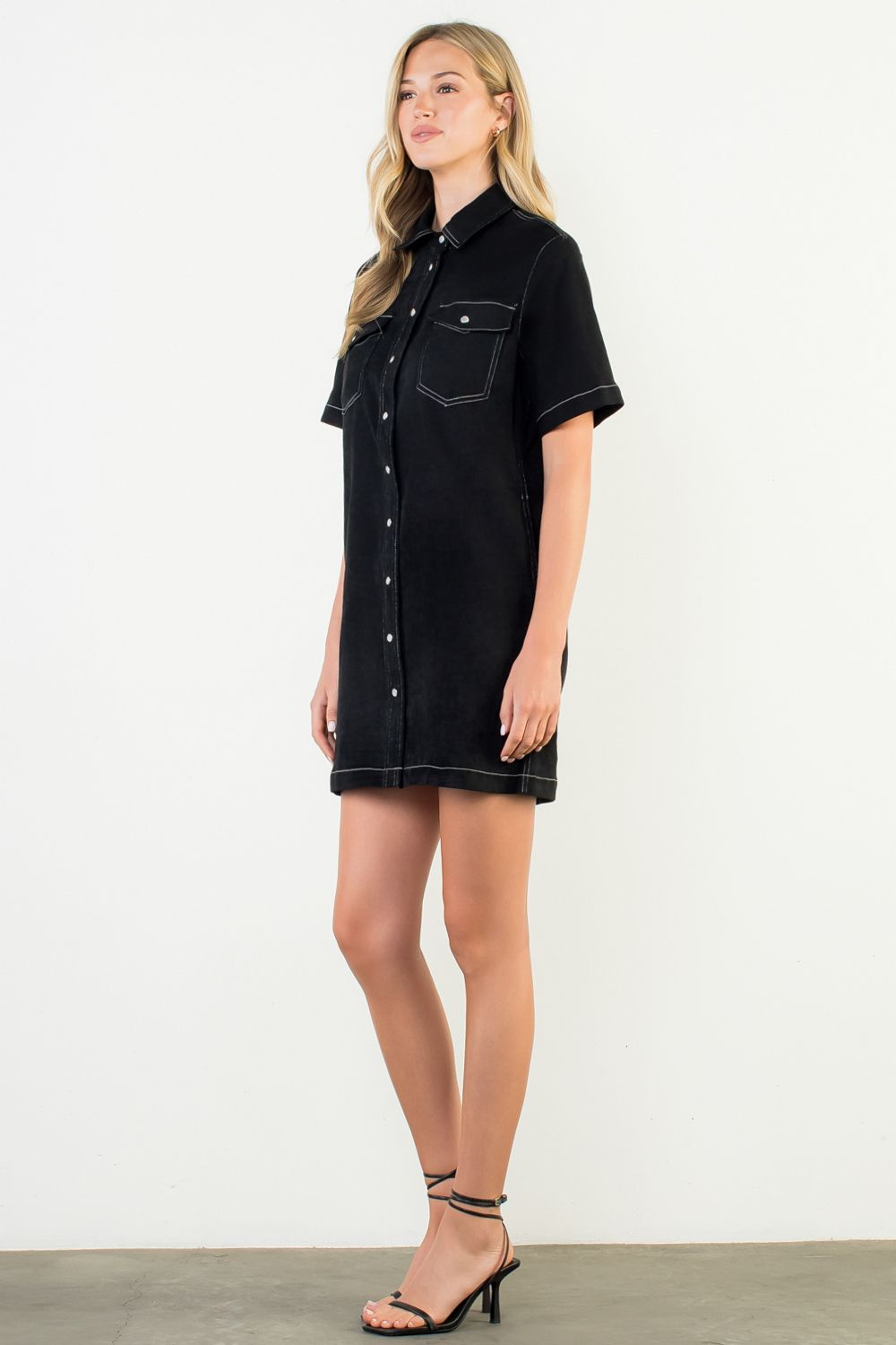 The Rosalie Black Faux Suede Western Shirt Dress