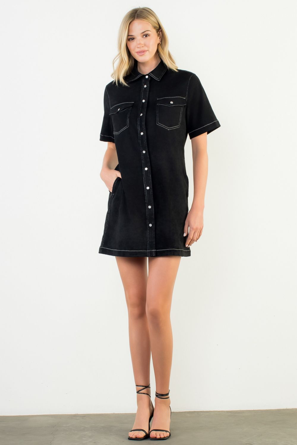 The Rosalie Black Faux Suede Western Shirt Dress