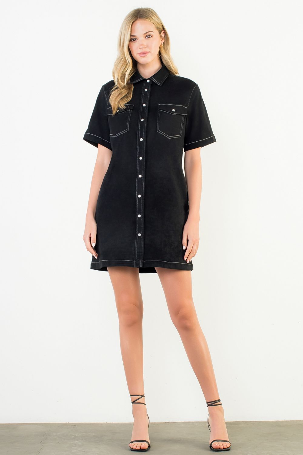 The Rosalie Black Faux Suede Western Shirt Dress