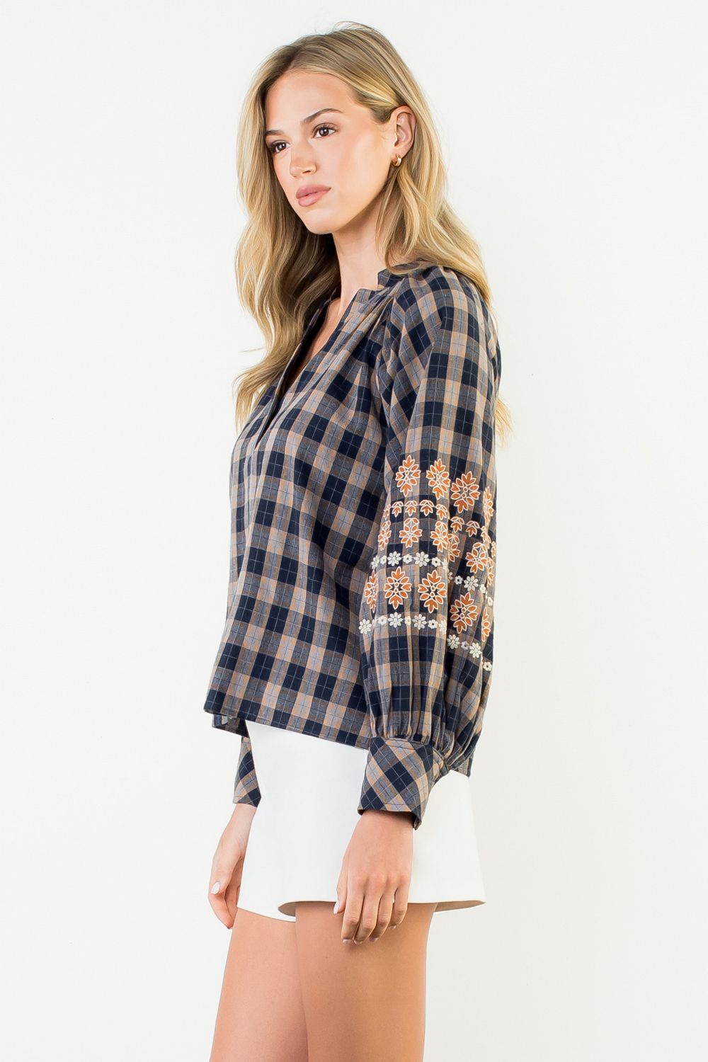 The Willow Plaid Embroidered Blouse