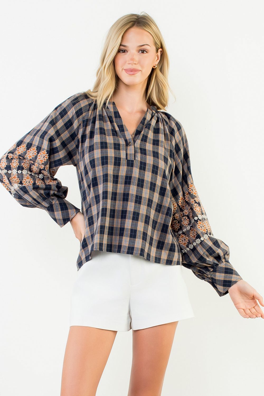 The Willow Plaid Embroidered Blouse