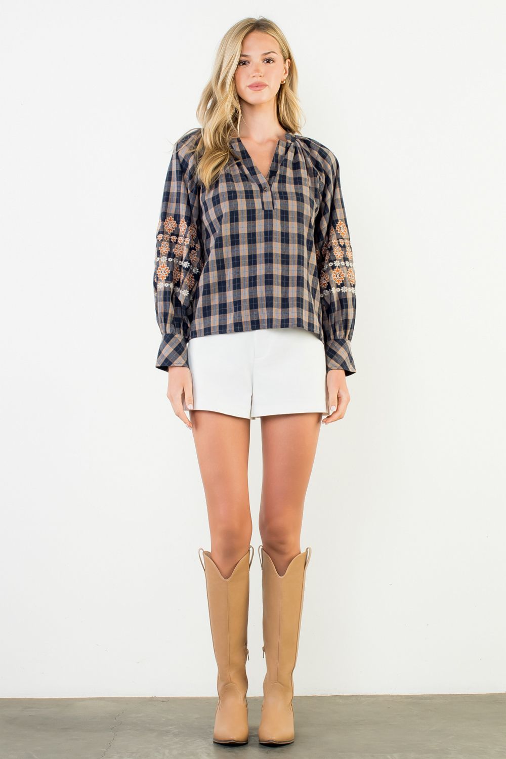 The Willow Plaid Embroidered Blouse