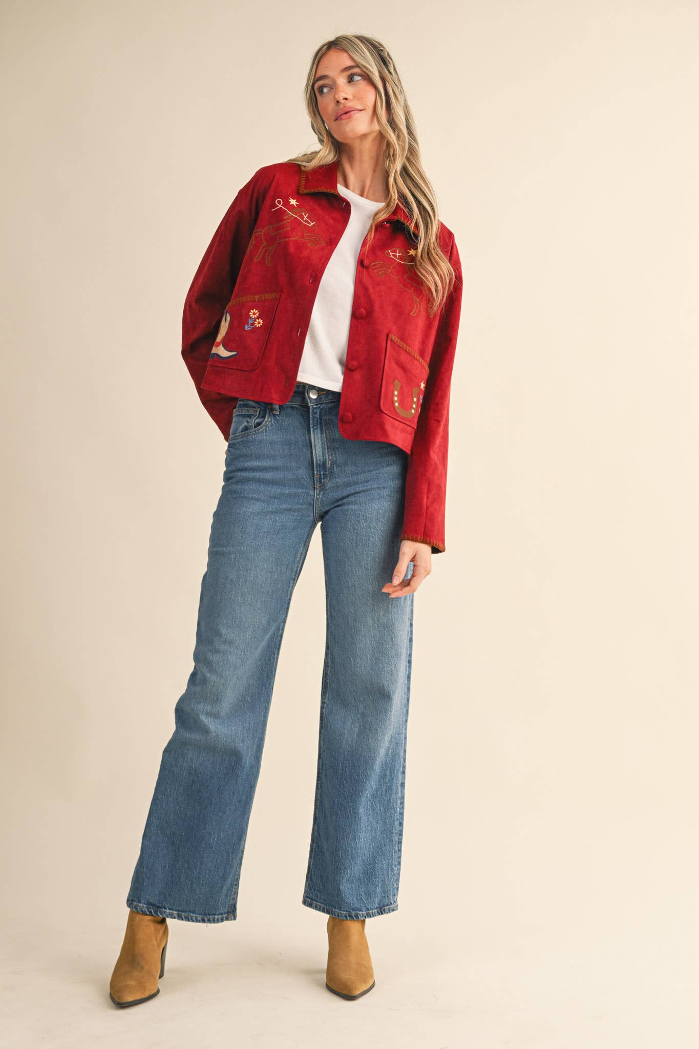 The Calico Western Embroidered Suede Jacket – Wine