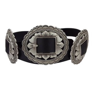 The Genuine Leather w. Western Oval Floral Concho Belt