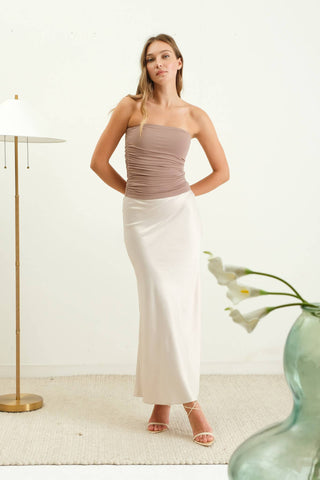 The Natalie Satin Slip Midi Skirt