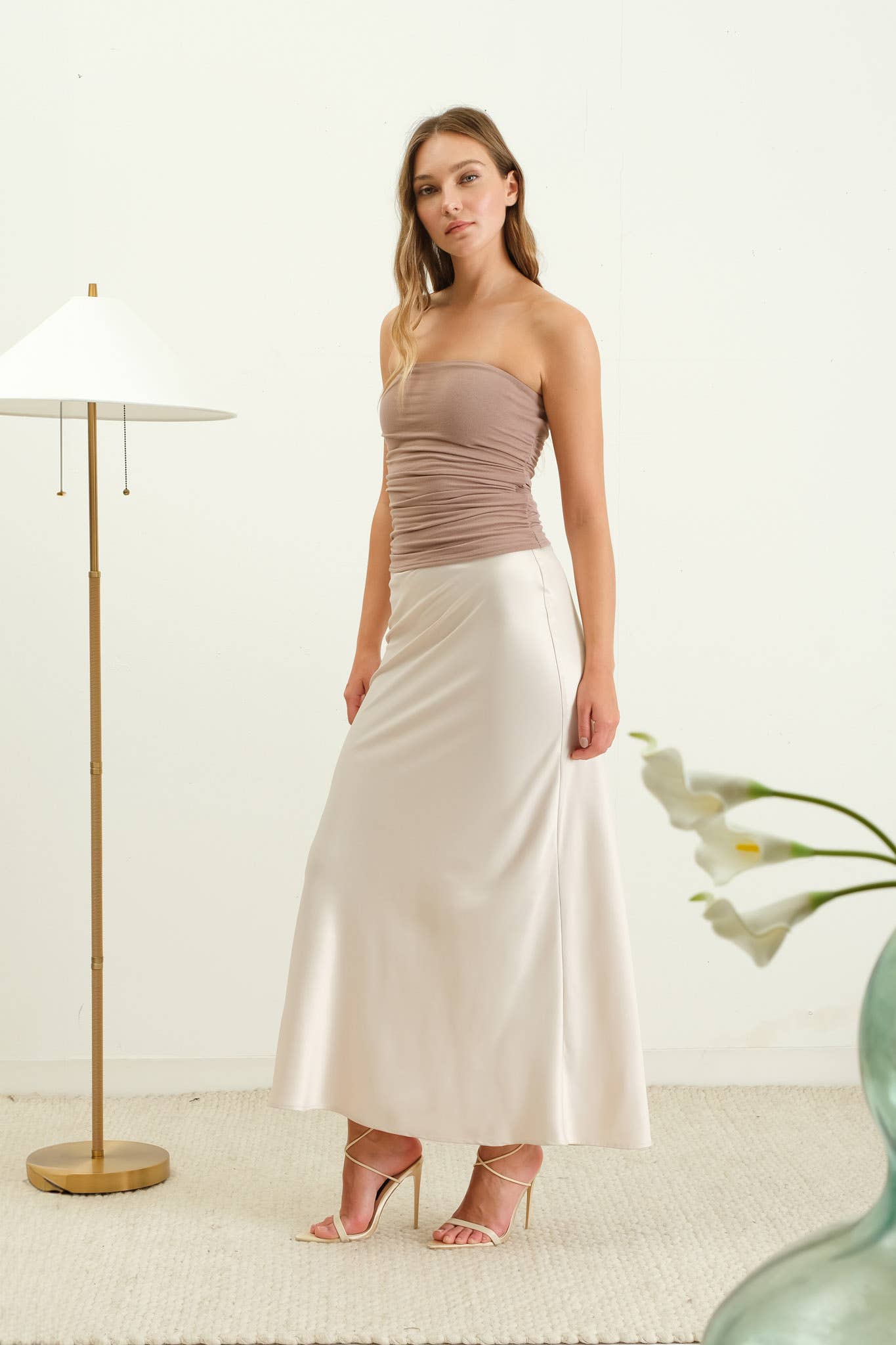The Natalie Satin Slip Midi Skirt