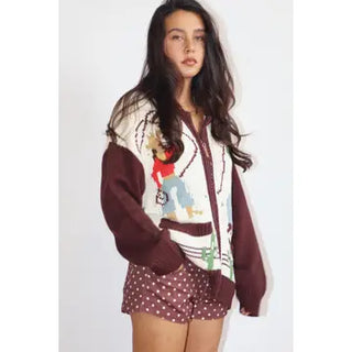The Rodeo Scene Cream & Brown Knit Zip-Up Cardigan