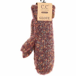 C.C Exclusives multicolor boucle knit women's mittens in burgundy, gray, and orange
