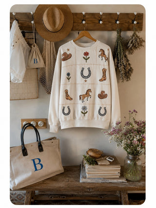 The Avery Western Patchwork Embroidered Sweatshirt