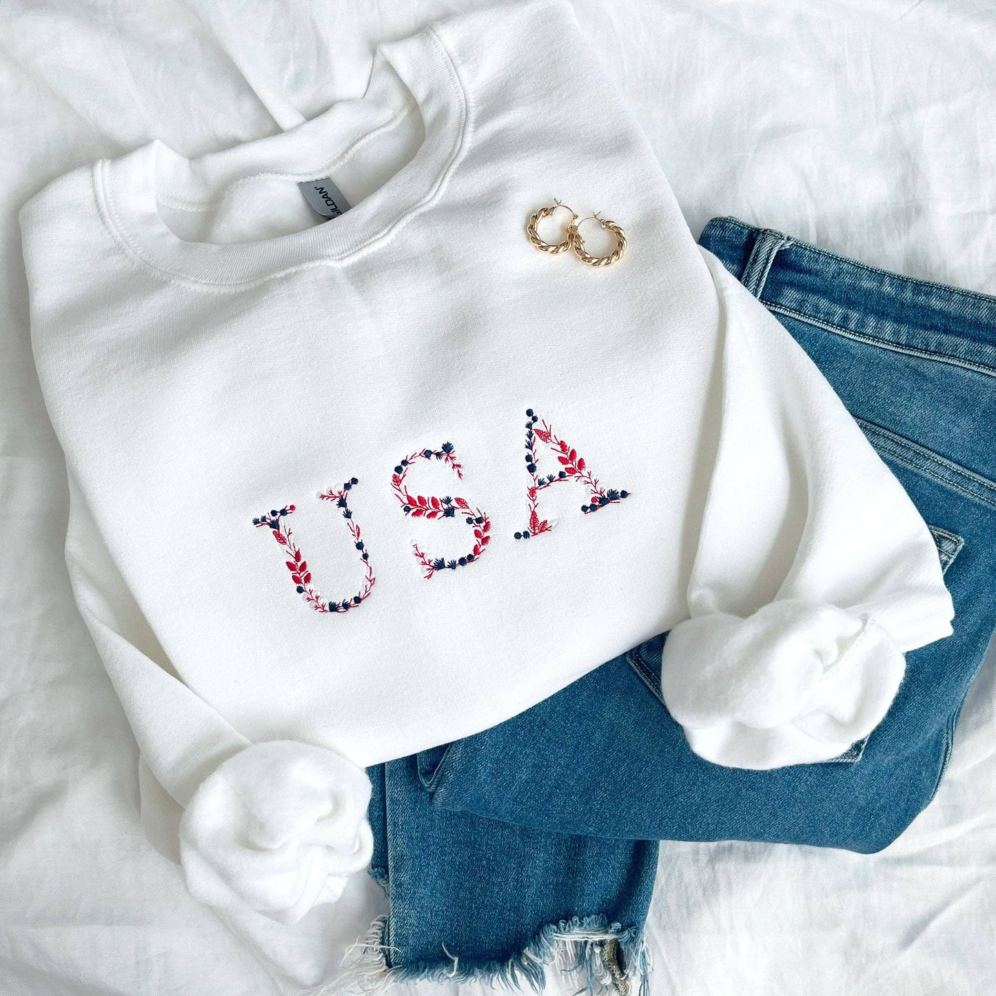 Floral USA Embroidered Crewneck Sweatshirt