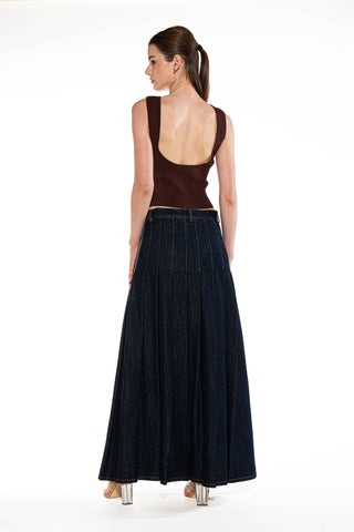 Delaney Pleated Denim Maxi Skirt