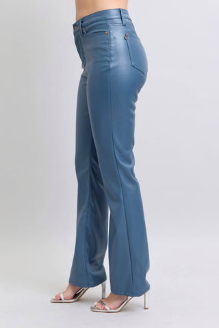 Faux Leather High Waisted Tummy Control Bootcut Pants