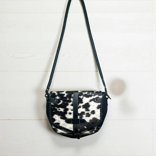 Genuine Black Cowhide & Leather Crossbody Bag