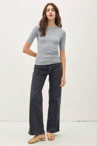 The Classic Solid Half Sleeve Rib Knit Top