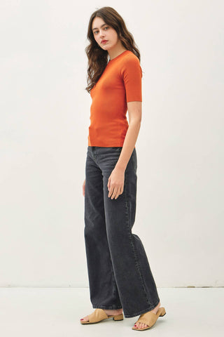 The Classic Solid Half Sleeve Rib Knit Top