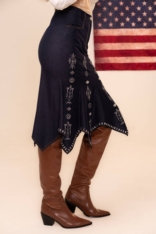 The Sonya Studded Denim Skirt