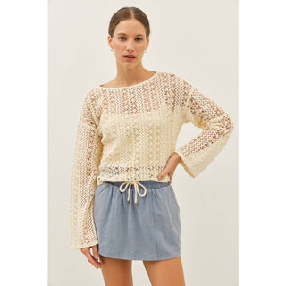 The Ruthie Sheer Floral Crochet Top with Bell Sleeves