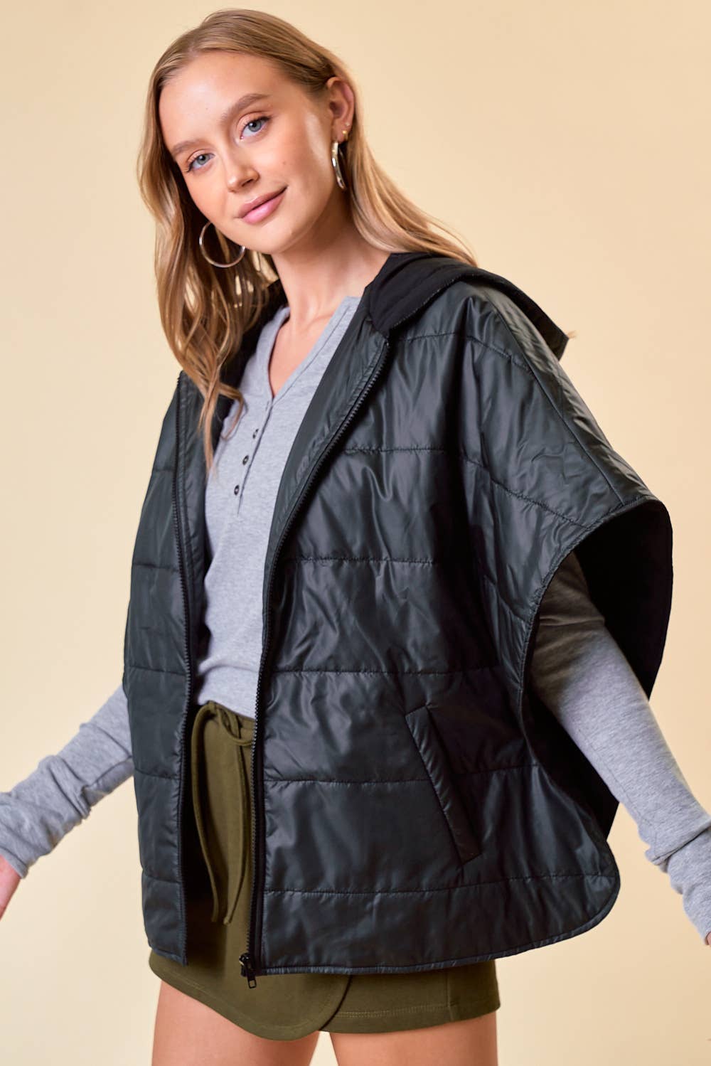 The Miley Zip Up Puffer Cape with Hood