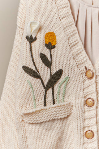 The Gabby Flower Embroidered Knit Cardigan – Cream