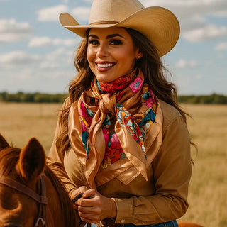 Tan Big Floral Wild Rag / Scarf WR1021