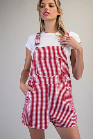 The Viola Red Gingham Overall Romper