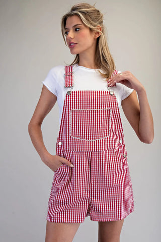 The Viola Red Gingham Overall Romper