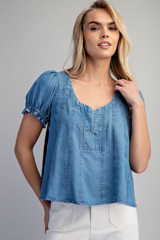 The Shelby Denim Scoop Neck Blouse