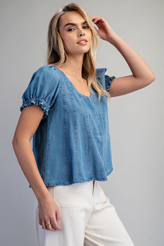 The Shelby Denim Scoop Neck Blouse