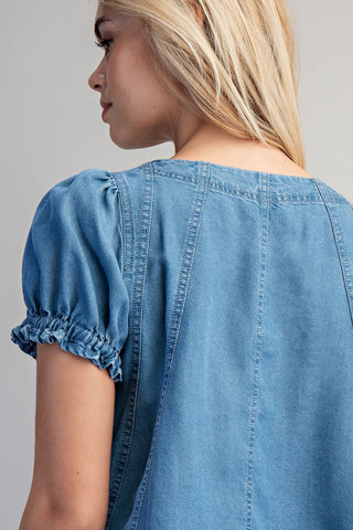 The Shelby Denim Scoop Neck Blouse