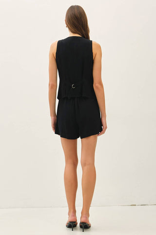 The Linen Classic Cut Vest with Belting at Back