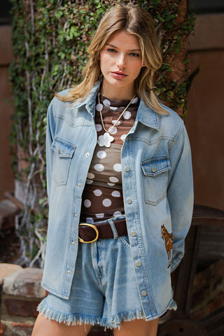 The Canyon Mineral Washed Horse Embroidered Snap Jacket