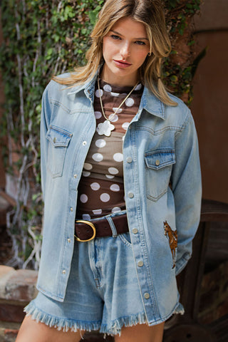 The Canyon Mineral Washed Horse Embroidered Snap Jacket