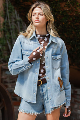 The Canyon Mineral Washed Horse Embroidered Snap Jacket
