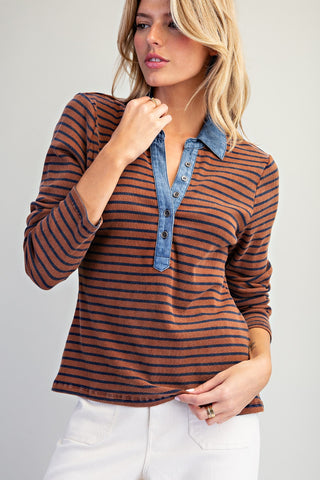 The Stripe & Denim Contrast Knit Top