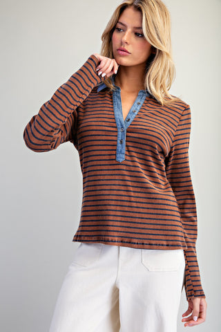 The Stripe & Denim Contrast Knit Top