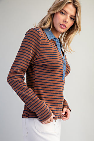 The Stripe & Denim Contrast Knit Top