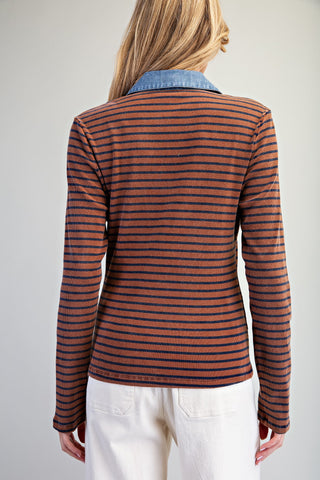 The Stripe & Denim Contrast Knit Top