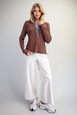 The Stripe & Denim Contrast Knit Top