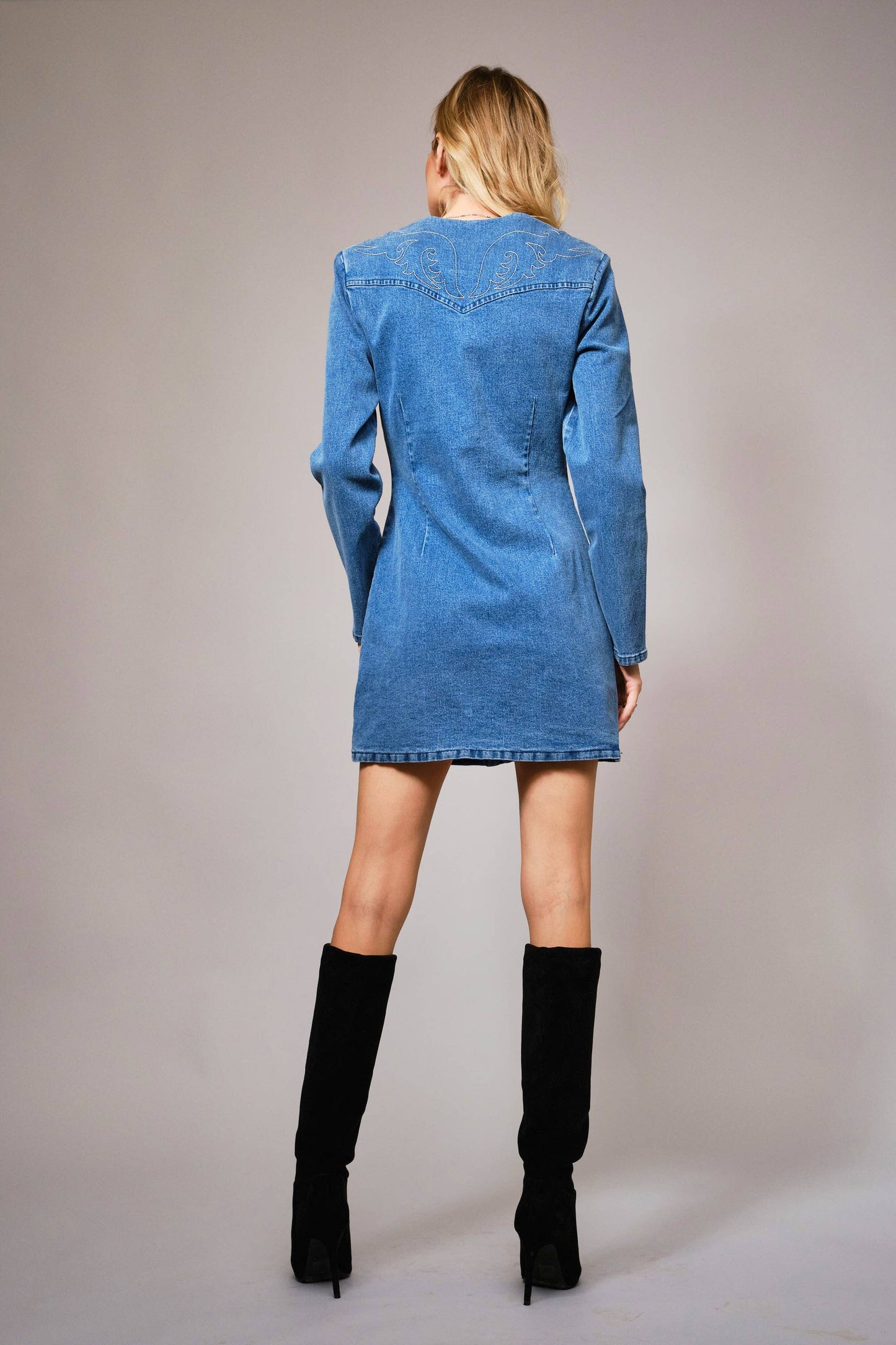 The Abilene Embroidered Snap Front Denim Minidress