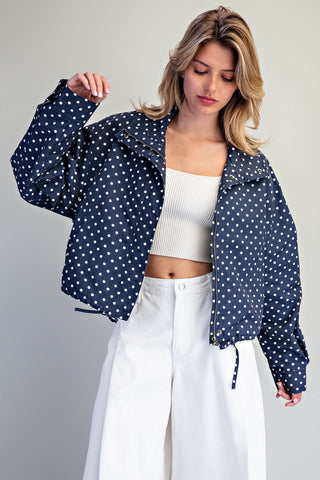 The Soft Polka Dot Zipper Bomber Jacket